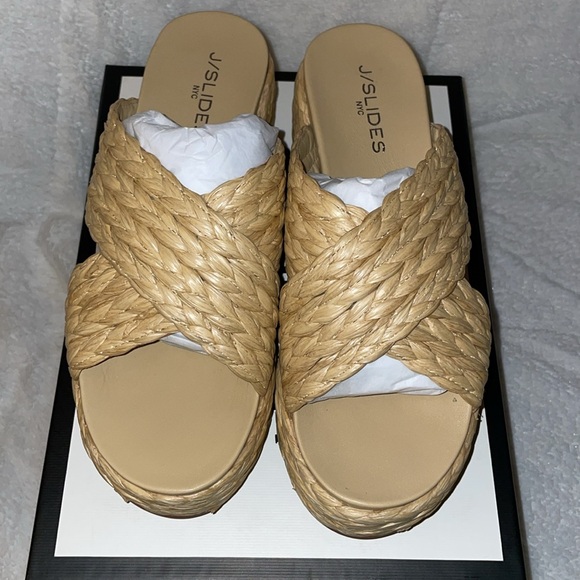 NWT J/SLIDES QUIVER Natural Raffia Sandal - Picture 8 of 15